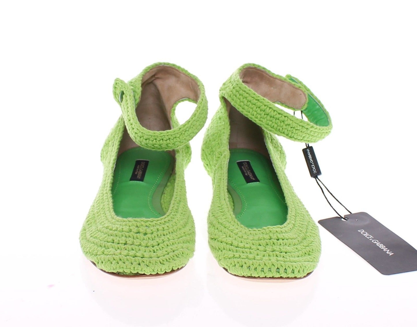 Green Cotton Knitted Ballet Flats Shoes