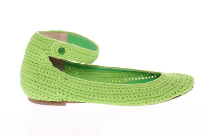 Green Cotton Knitted Ballet Flats Shoes