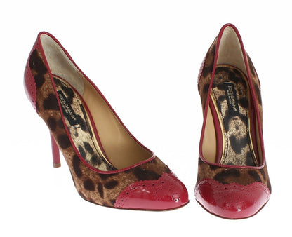 Red Leopard Leather Heels Pumps Shoes