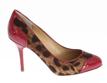 Red Leopard Leather Heels Pumps Shoes
