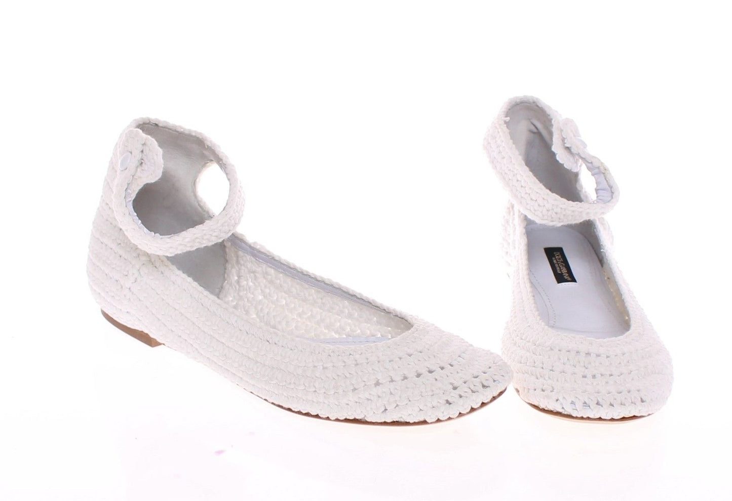 White Cotton Knitted Ballet Flats Shoes