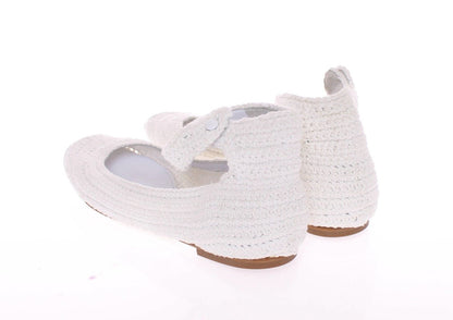 White Cotton Knitted Ballet Flats Shoes