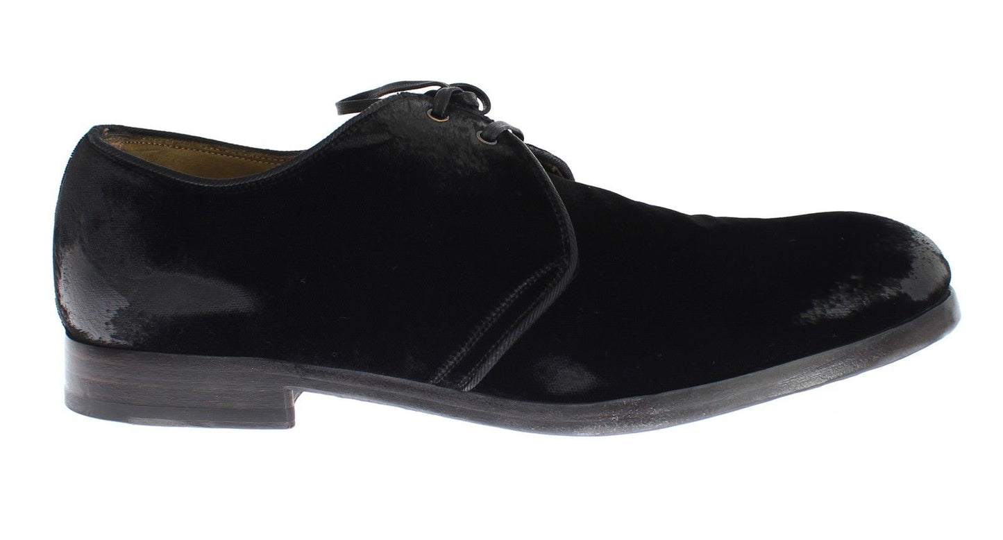 Black Velvet Vintage Look Laceup Shoes