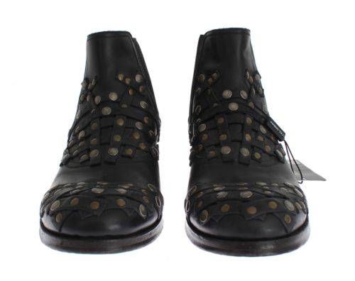 Black Leather Gold Studded Shoes Boots