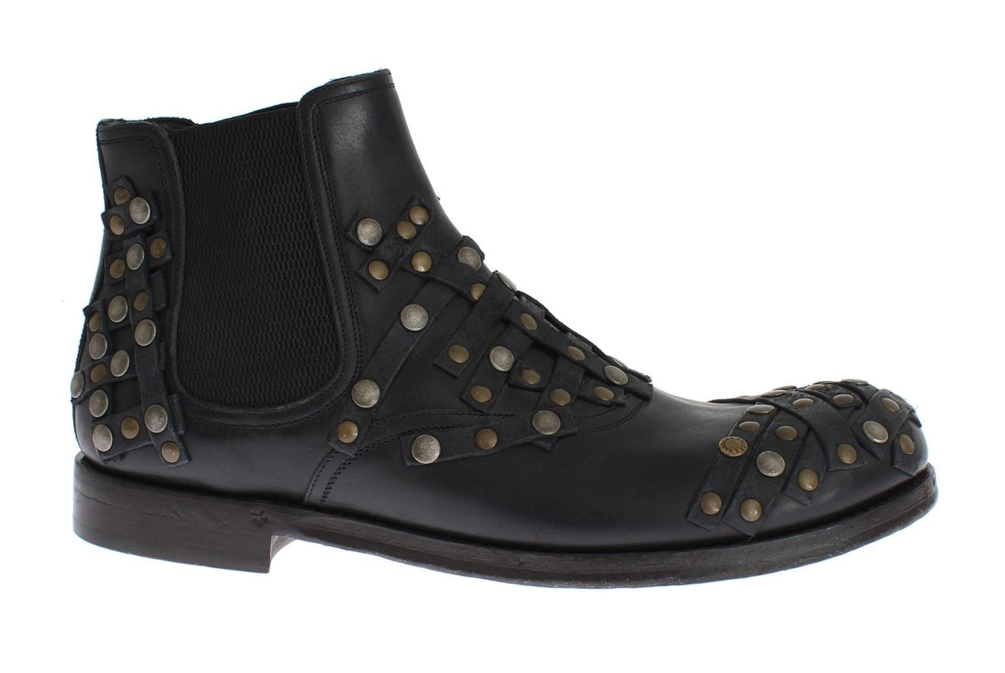 Black Leather Gold Studded Shoes Boots
