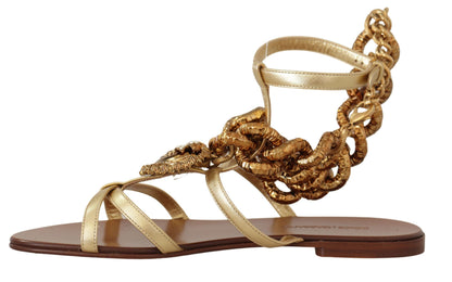 Chic Gladiator Flats with Heart and Chain Accents