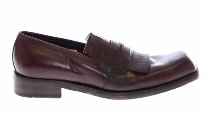 Bordeaux Leather Logo Loafers Shoes