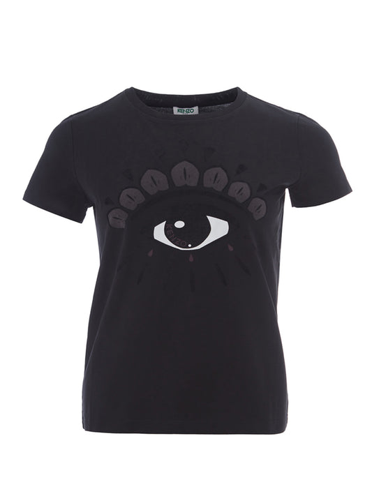 Black Printed Cotton Eye T-Shirt