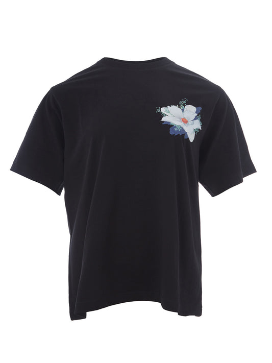 Black Printed Cotton T-Shirt With Flower