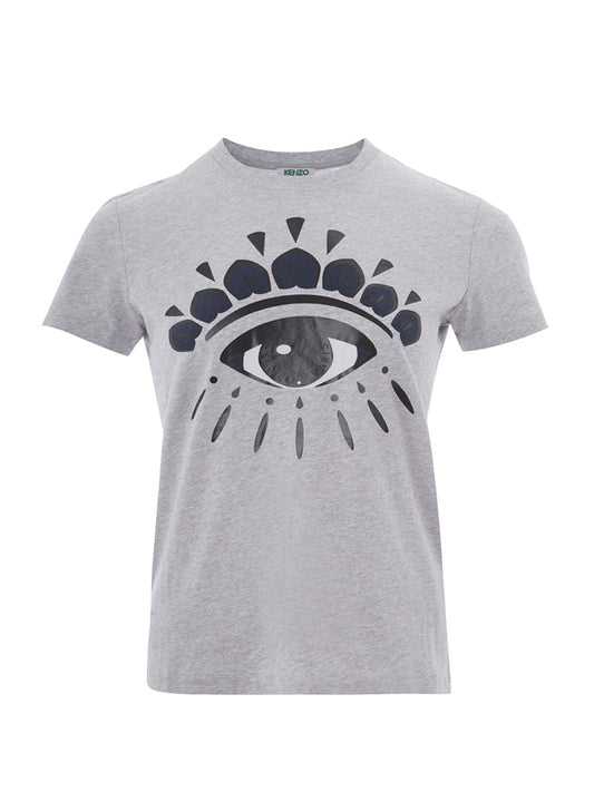 Grey Cotton T-Shirt with Eye Front Printed