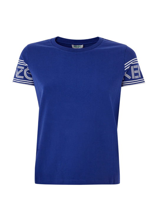 Violet Cotton T-Shirt with Contrasting Logo on Sleeves