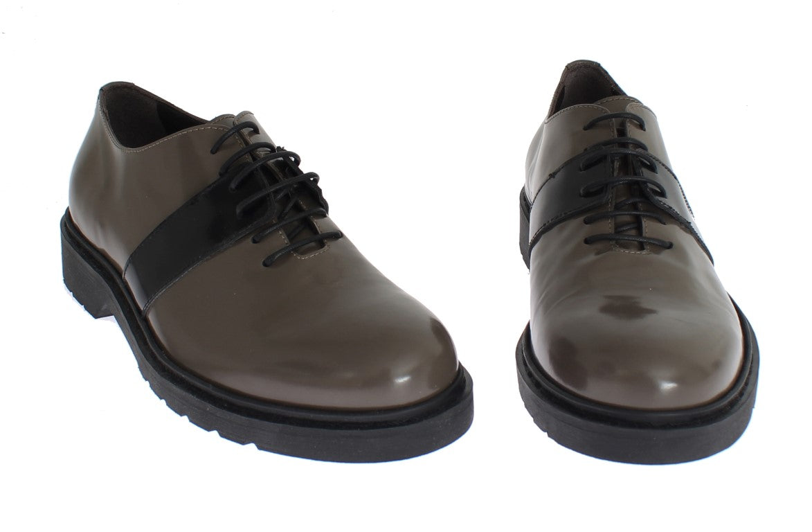 Elegant Gray Brown Leather Lace-up Shoes