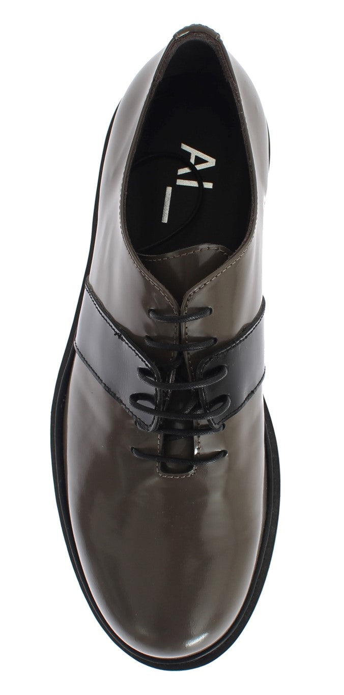 Elegant Gray Brown Leather Lace-up Shoes