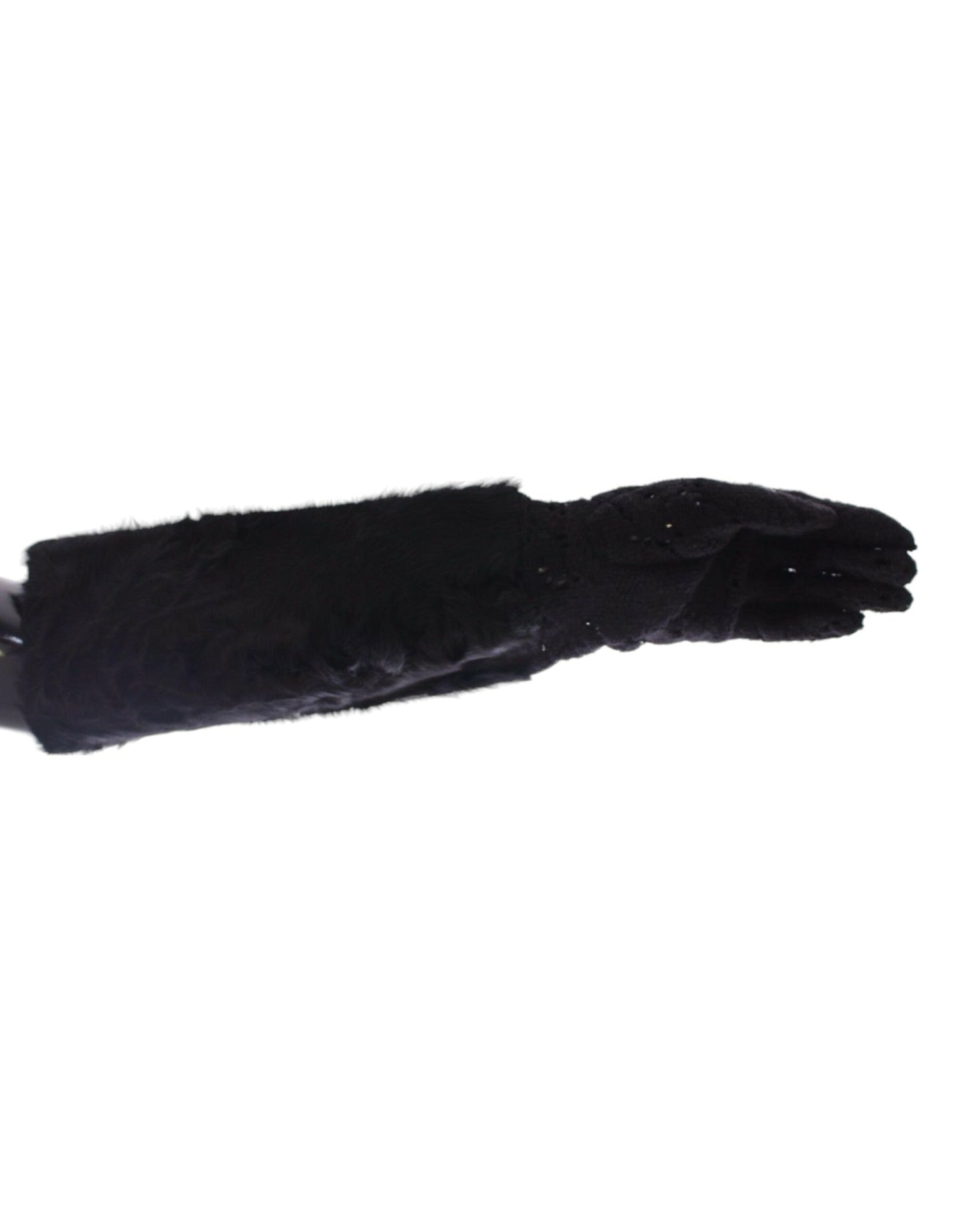 Black Lace Wool Lambskin Fur Elbow Gloves