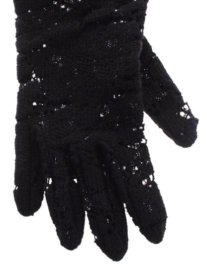 Black Wool Lace & Lamb Fur Elbow Gloves