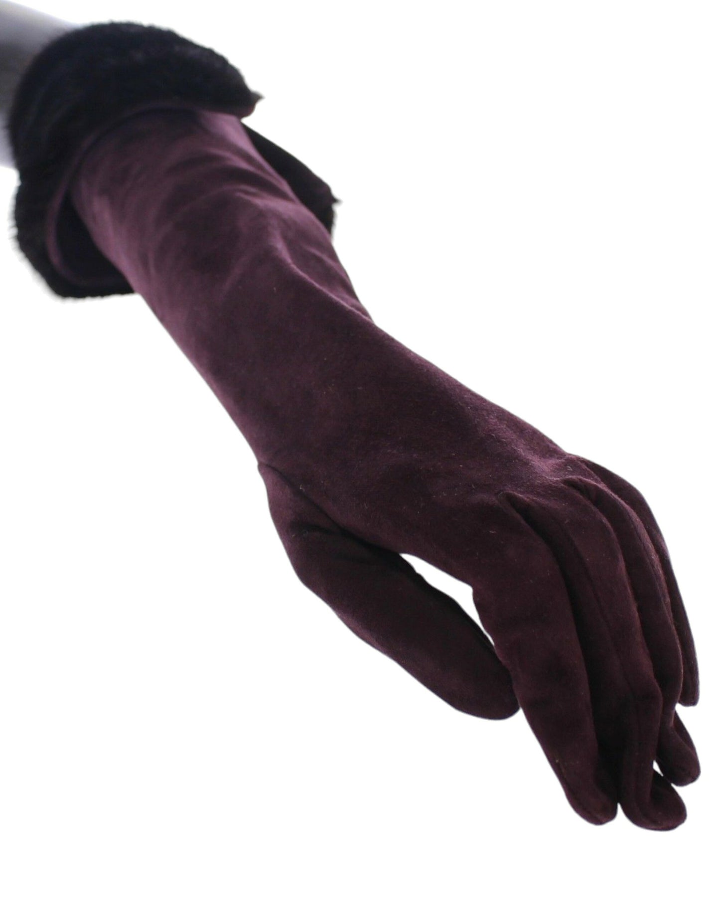 Elegant Elbow Length Purple Fur Gloves