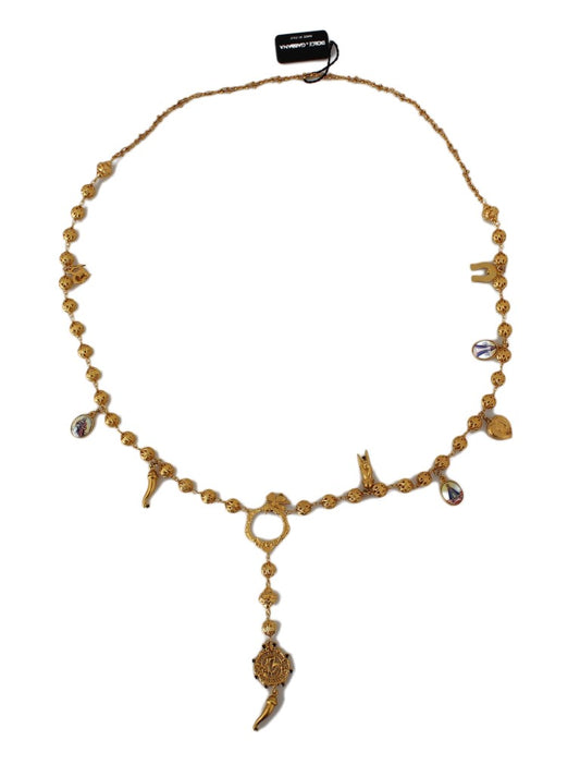 Gold Brass Crystal Sicily Maria Charms Chain Necklace