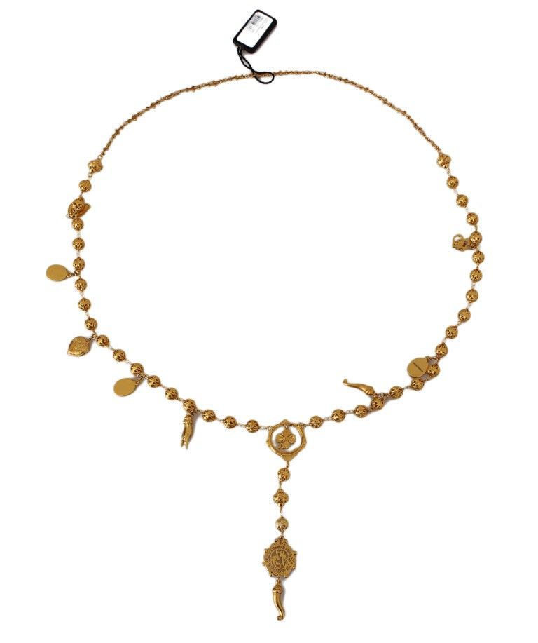 Gold Brass Crystal Sicily Maria Charms Chain Necklace