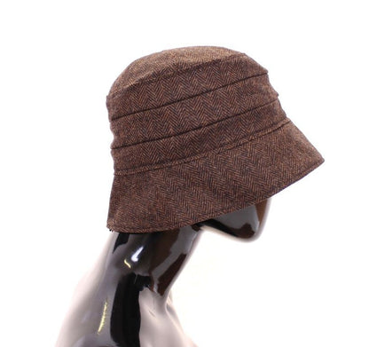 Brown Wool Leather Bucket Cap Hat Cappello