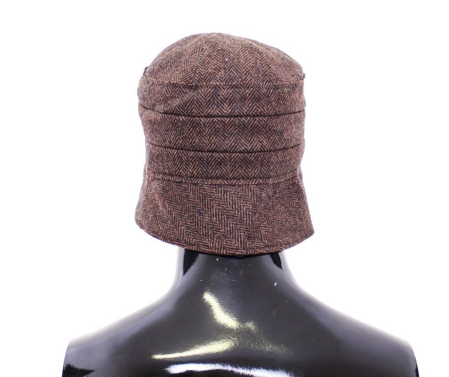 Brown Wool Leather Bucket Cap Hat Cappello