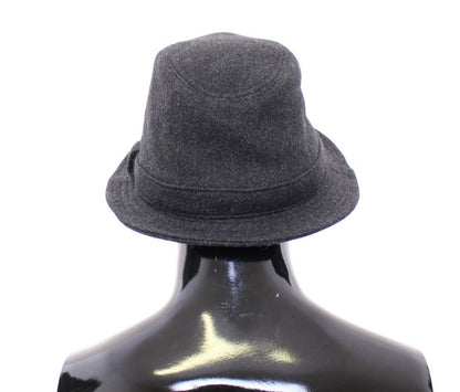 Gray Virgin Wool Logo Fedora Trilby Hat Cappelo