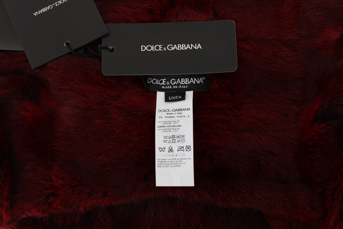 Luxurious Bordeaux Fur Hooded Scarf Wrap