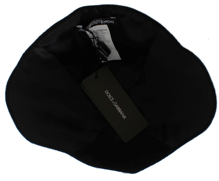 Elegant Black Floral Wool Cloche Hat