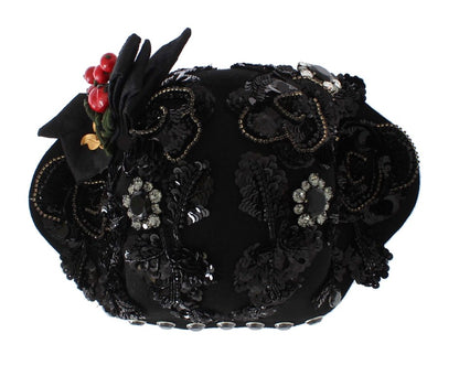 Elegant Black Crystal-Adorned Cloche Hat