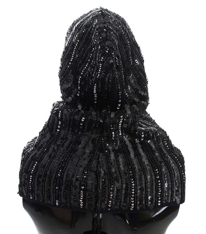 Elegant Black Sequined Hooded Scarf Wrap