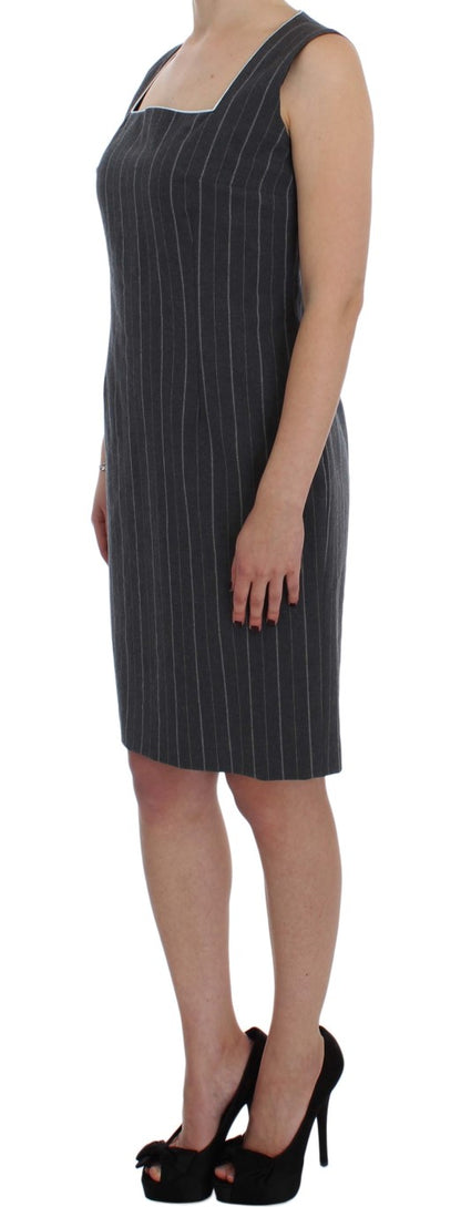 Elegant Gray Striped Dress & Blazer Suit Set