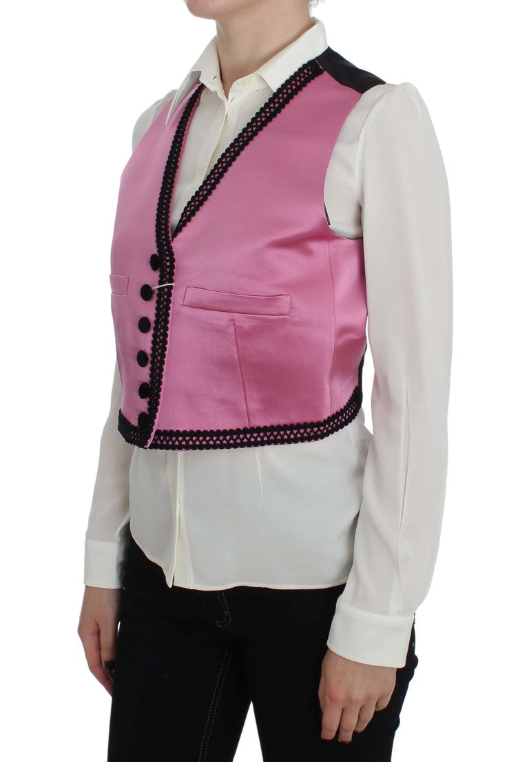 Pink Silk Button Front Torero Vest Top