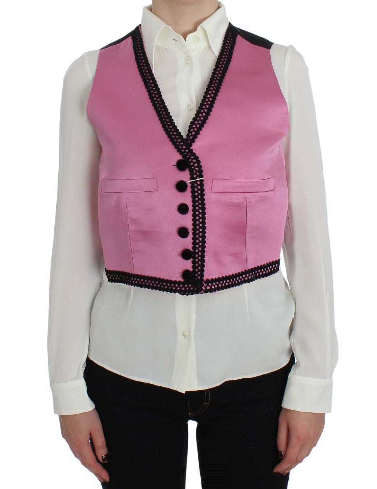 Pink Silk Button Front Torero Vest Top