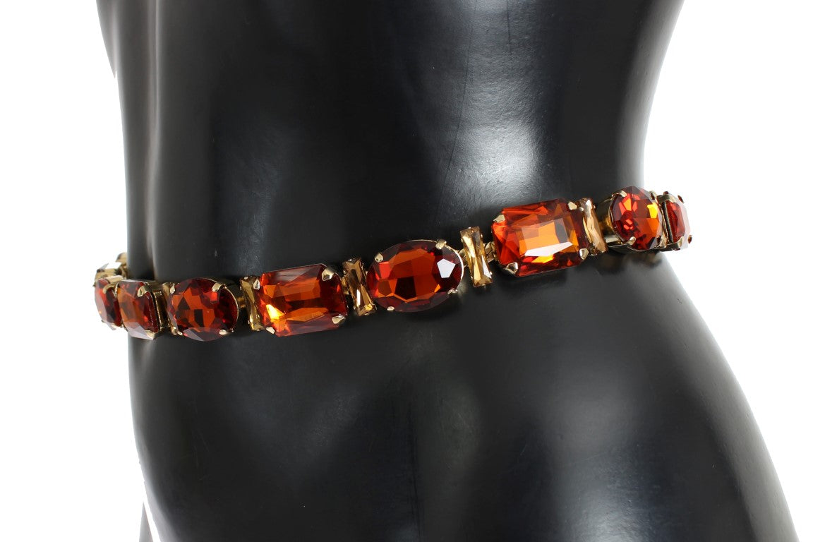 Brown Snakeskin Leather Crystal Gold Waist Belt