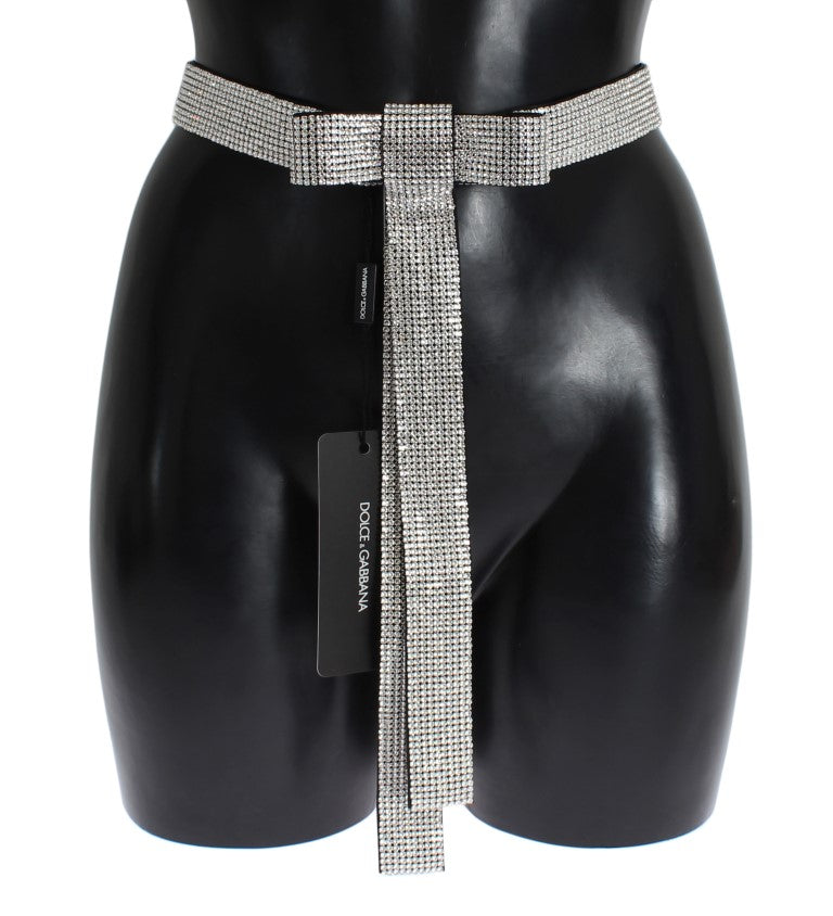 Black Silk Clear Crystal Waist Belt