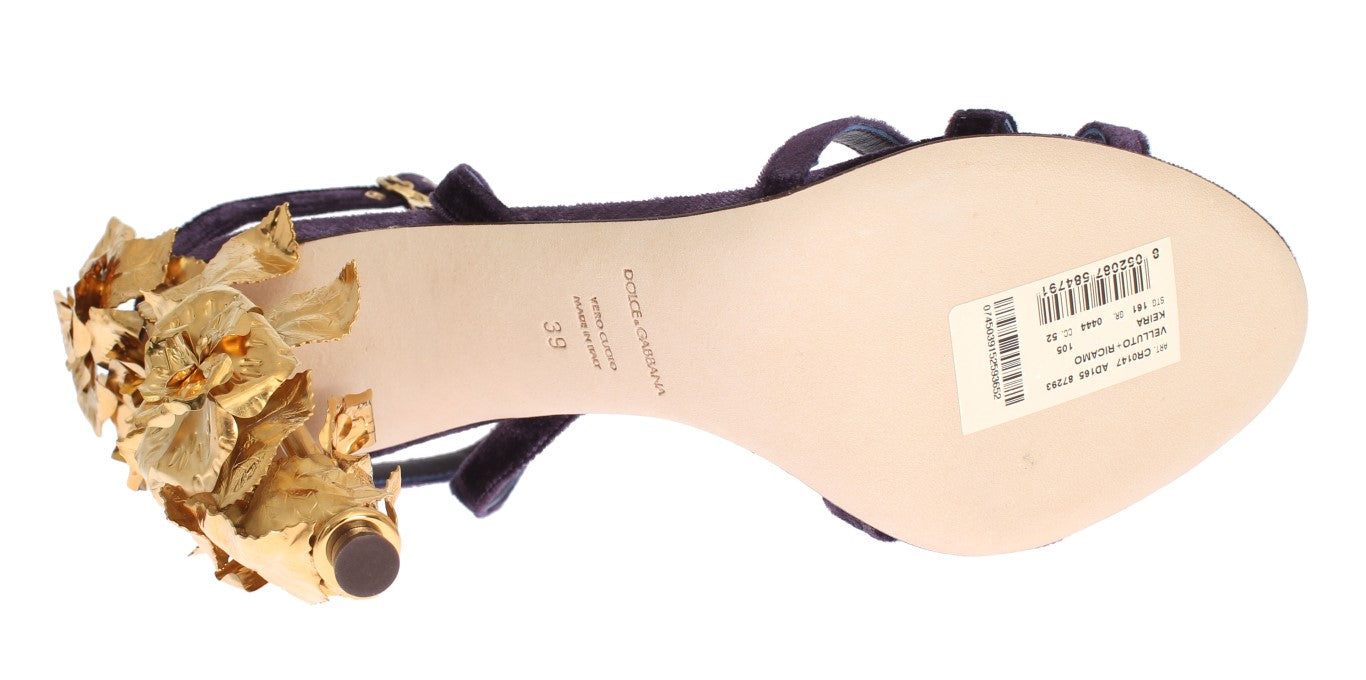 Purple Velvet Gold Leaf Sandal Shoes