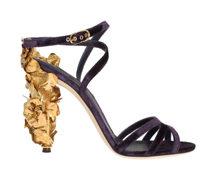 Purple Velvet Gold Leaf Sandal Shoes