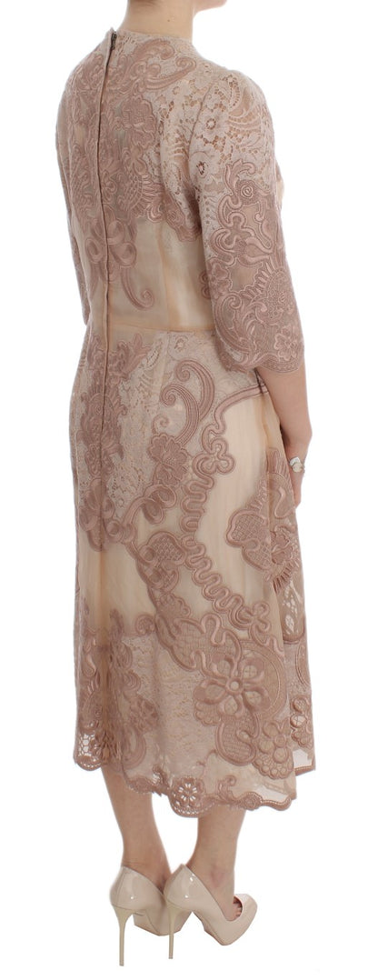 Pink Silk Lace Ricamo Shift Gown Dress