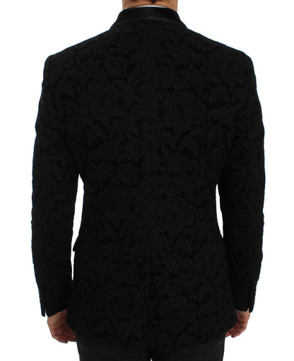 Black Floral Ricamo Slim Blazer Jacket
