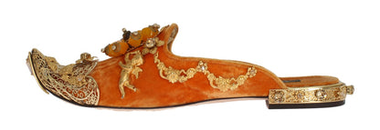 Orange Crystal Slides Flat Sandals