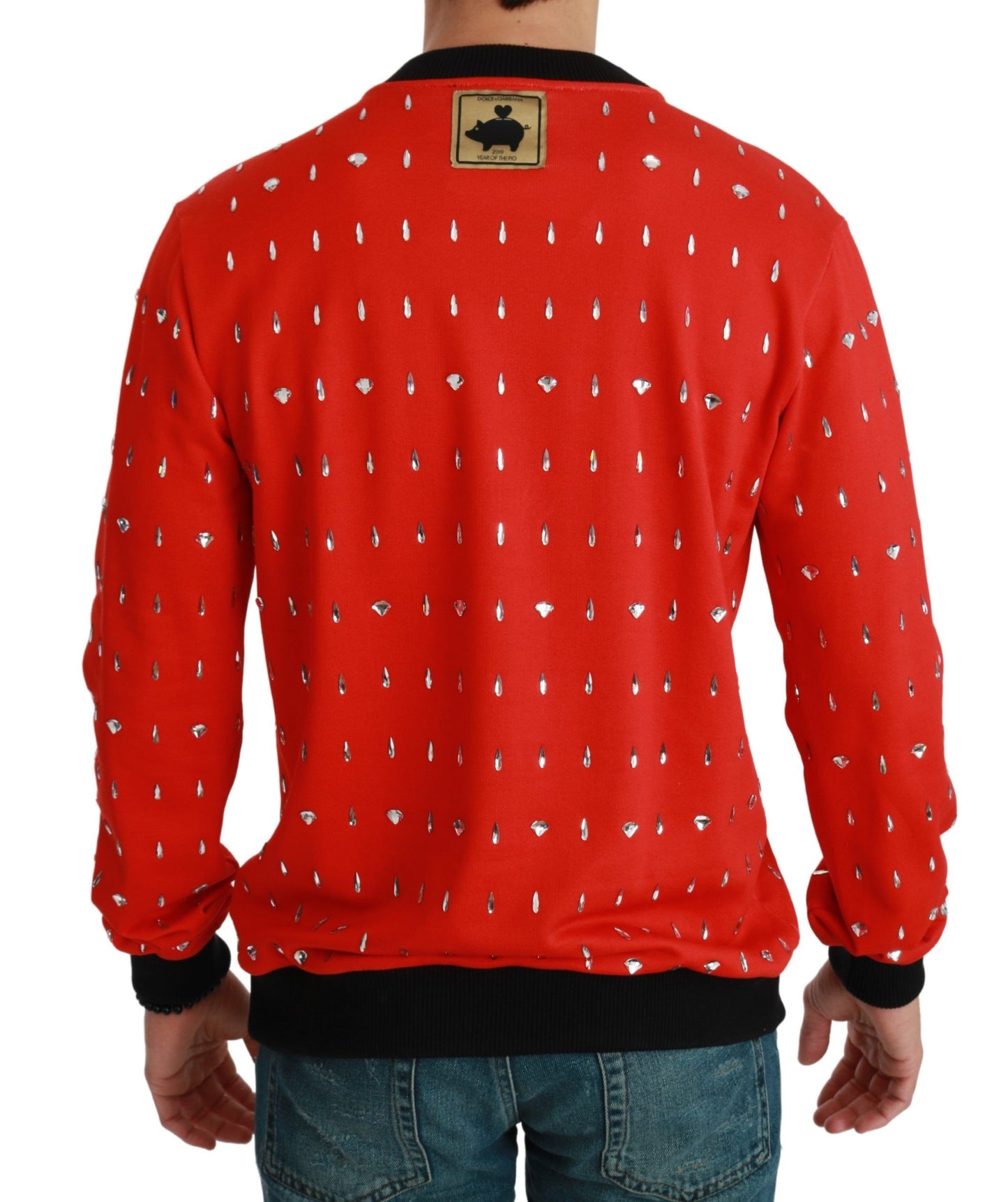 Elegant Red Crystal-Embellished Pullover Sweater