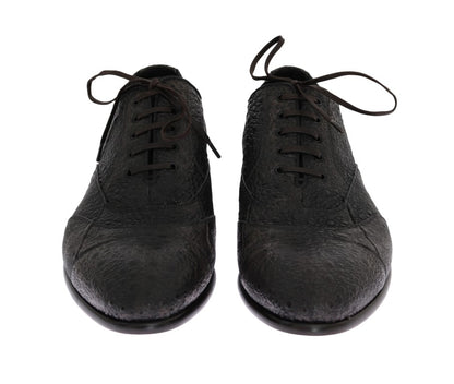 Gray Frog Skin Leather Derby Shoes