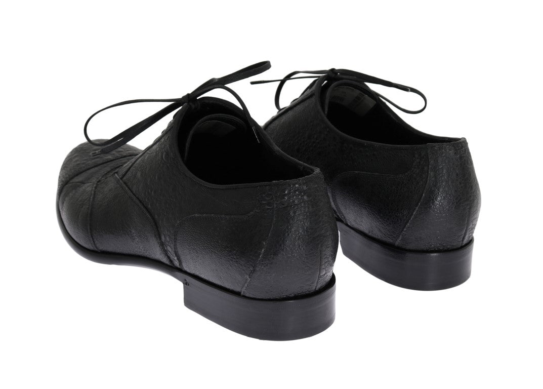 Black Frog Skin Leather Derby Shoes