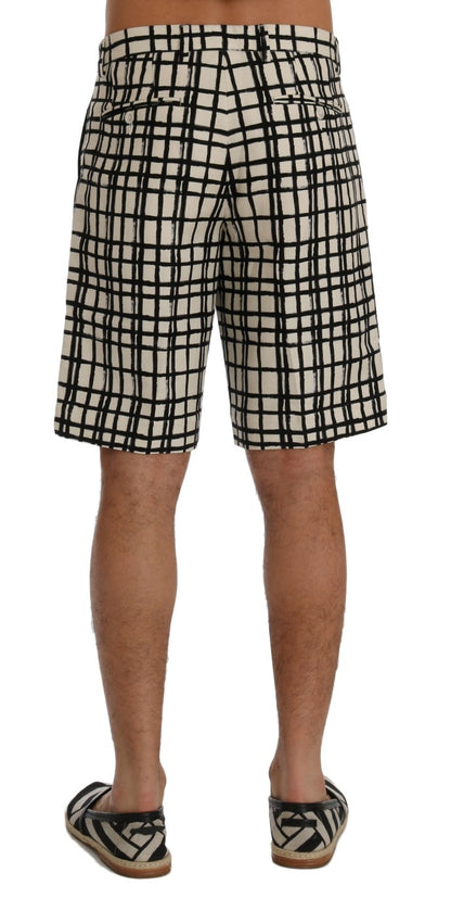 White Black Striped Casual Shorts