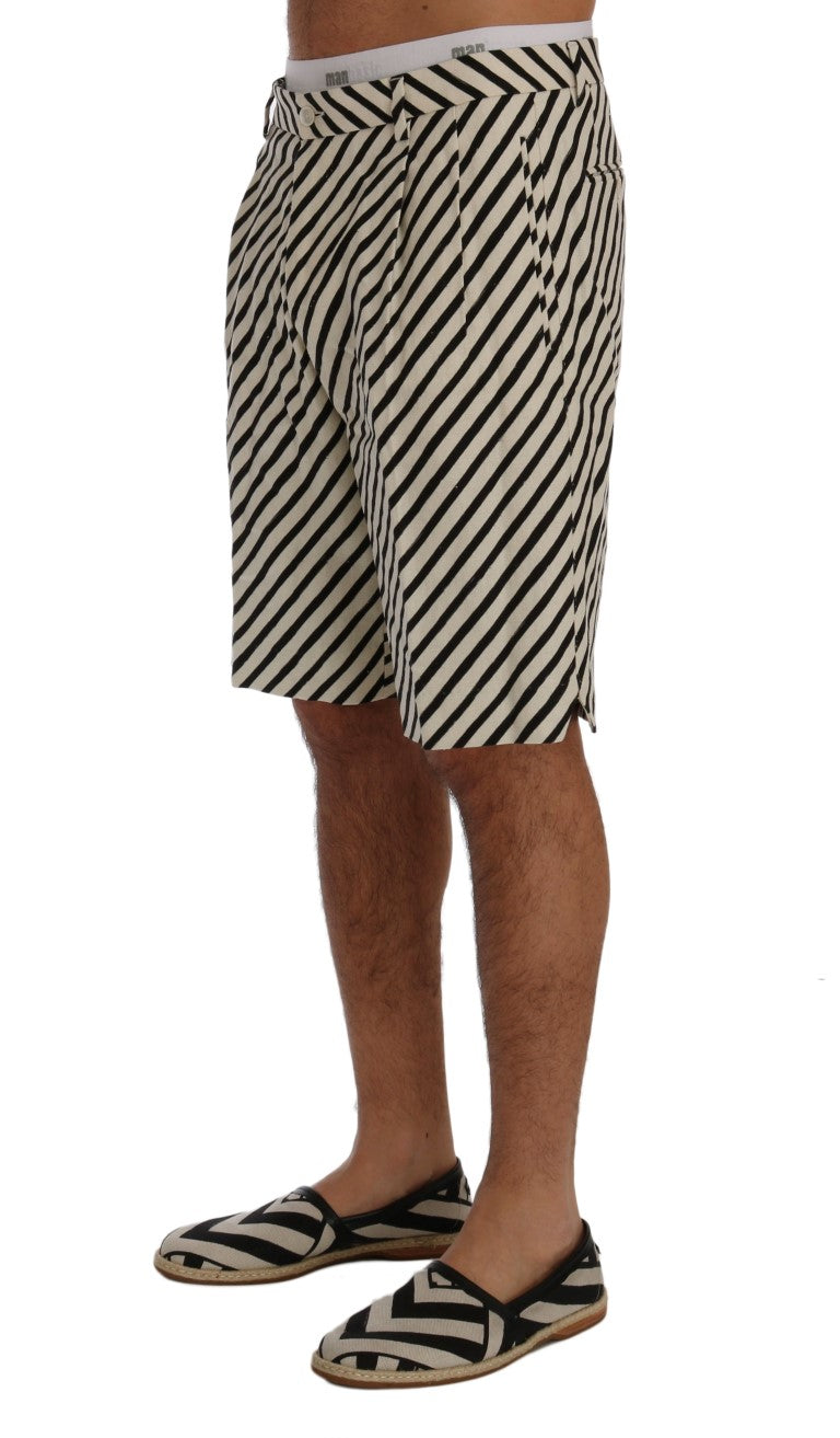 White Black Striped Hemp Casual Shorts