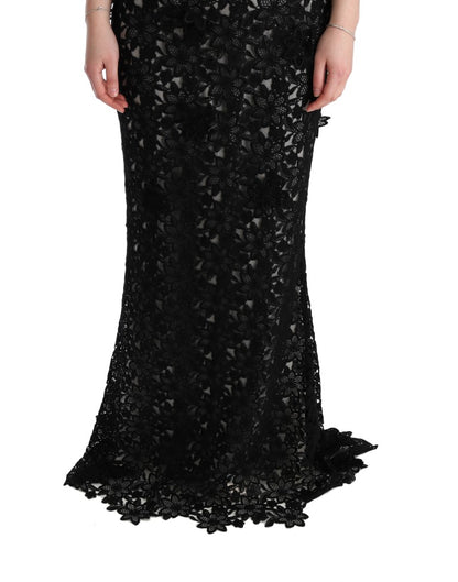 Black Cotton Silk Floral Long Dress