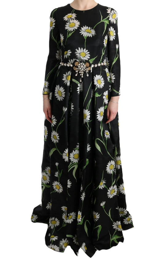 Elegant Sunflower Maxi Gown with Crystals