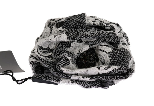 Elegant Black & White Floral Lace Crystal Hair Claw