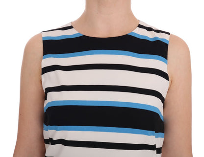 Blue White Striped Silk Stretch Shift Dress