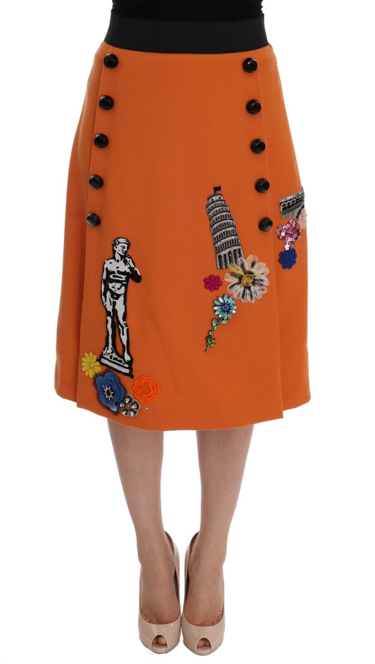 Embellished Wool Skirt in Vivid Orange