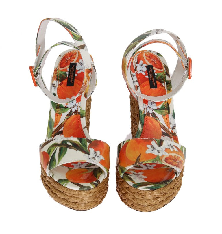 Orange Leather Straw Platform Sandals